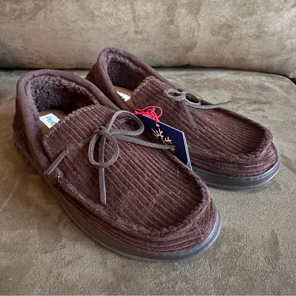 Dearfoams Brown Corduroy Mocassin Slippers